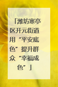 潍坊寒亭区开元街道用“平安底色”提升群众“幸福成色”