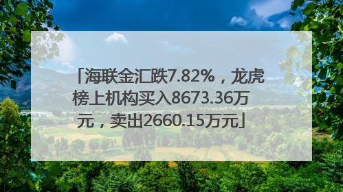 海联金汇跌7.82%，龙虎榜上机构买入8673.36万元，卖出2660.15万元