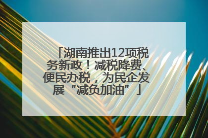 湖南推出12项税务新政！减税降费、便民办税，为民企发展“减负加油”